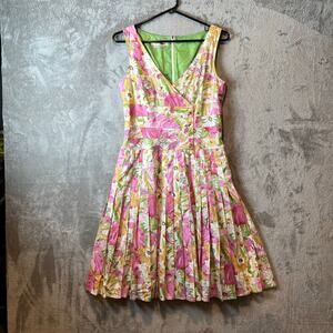 Kay Unger Y2K Floral Fit Flare Dress 6 Cotton Coquette‎ Whimsical Retro vintage
